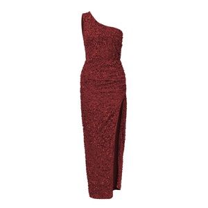 One shoulder red velvet sequin dress